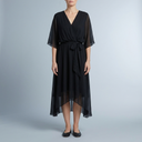 Women's Wrap Dress | Midi V-Neck Belted Black front view