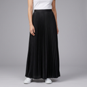Women's Maxi Skirt | Pleated Elasticated Waist Full Length Black front view