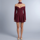 Women's Red Dress | Mini Off-the-Shoulder Long Sleeve red front view