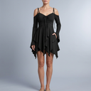 Women's Mini Dress | Off-the-Shoulder Layered Black front view