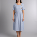 Women's Dress | Midi Striped Button Front Short Sleeve Blue front view