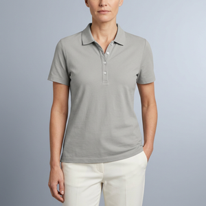 Women's Polo Shirt | Short Sleeve Button Neck Grey front view