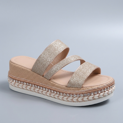 Platform Sandals For Women | Glitter Open Toe White three-quarter front view