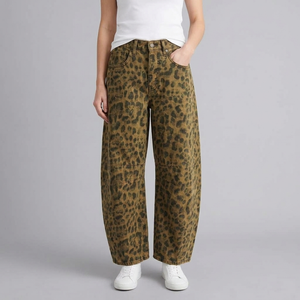 Women's Baggy Jeans | Leopard Print Wide Leg front view