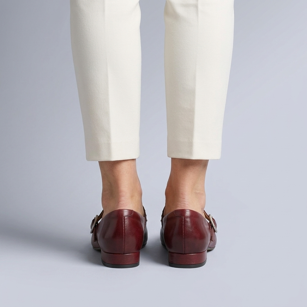 Shoes For Women | Mary Jane Buckle Strap Studded Maroon three-quarter front view