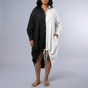 Women's Shirt Dress | Midi Color-Blocked Asymmetric Hem Drawstring black and white front view