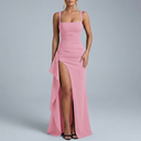 Women's Formal Dress | Maxi Open Back Ruched Front High Split Pink front view