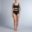 Women's Swimsuit | Cut Out Strappy High Leg Black front view