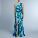 Women's Maxi Dress | One-Shoulder Flowy Blue front view