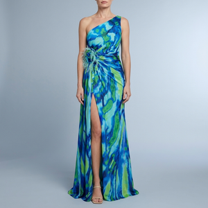 Women's Maxi Dress | One-Shoulder Flowy Blue front view