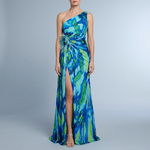 Women's Maxi Dress | One-Shoulder Flowy Blue front view
