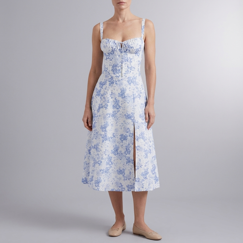 Women's Summer Dress | Midi Floral Corset Waist Blue front view
