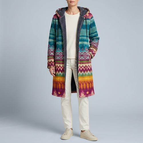 Women's Hoodie | Geometric Pattern Zip-Up Longline front view