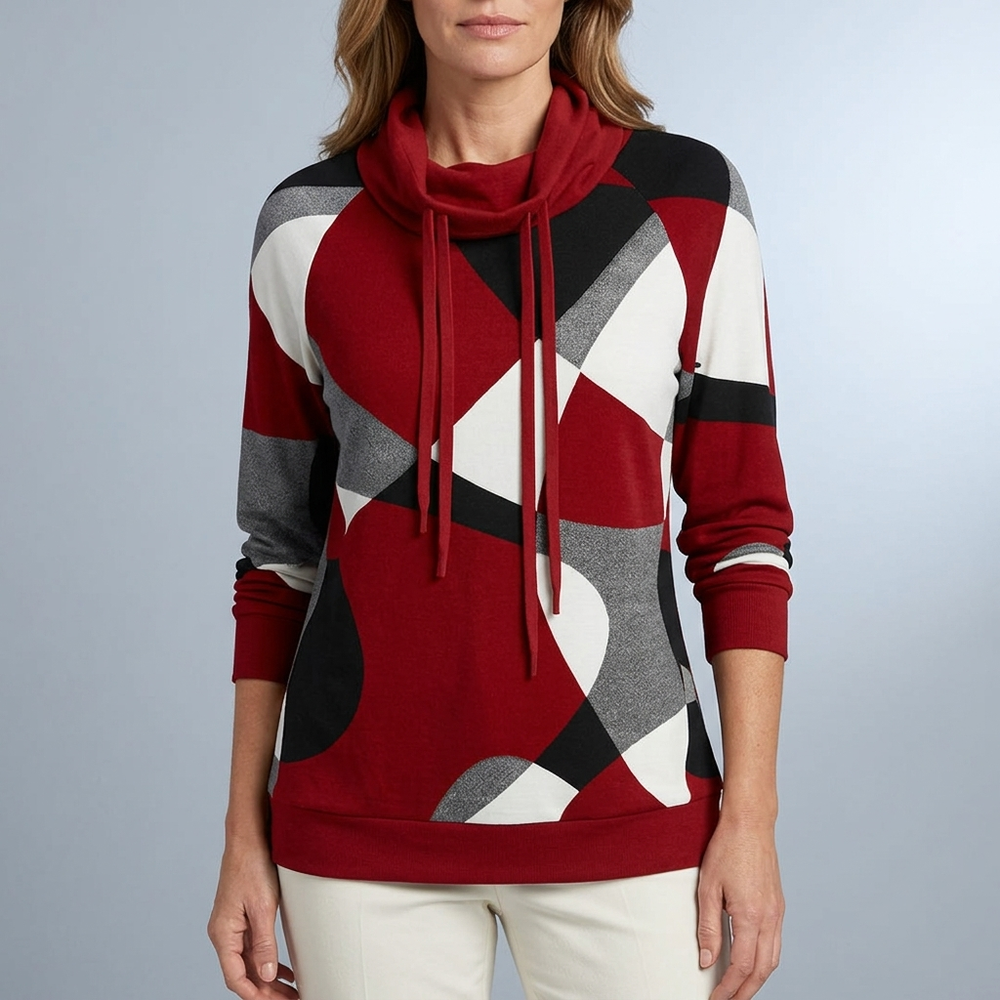 Women's Hoodie | Colour Block Cowl Neck Long Sleeve Red front view