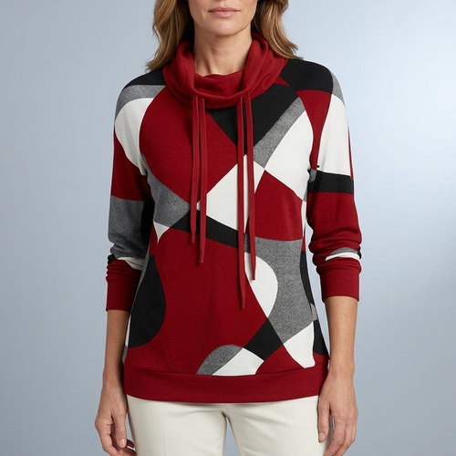 Women's Hoodie | Colour Block Cowl Neck Long Sleeve Red front view