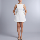 Women's White Dress | Mini Sleeveless Pearl Embellished White front view