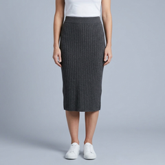 Women's Midi Skirt | Ribbed Knit Side Split Grey front view