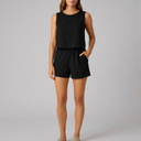Women's Linen Set | Sleeveless Shorts Co-ord Black front view