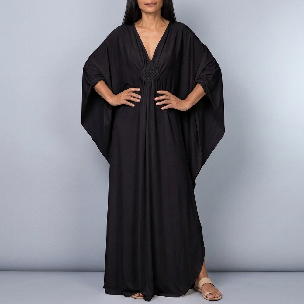Women's Dress | Maxi Batwing Sleeve Deep V-Neck White front view