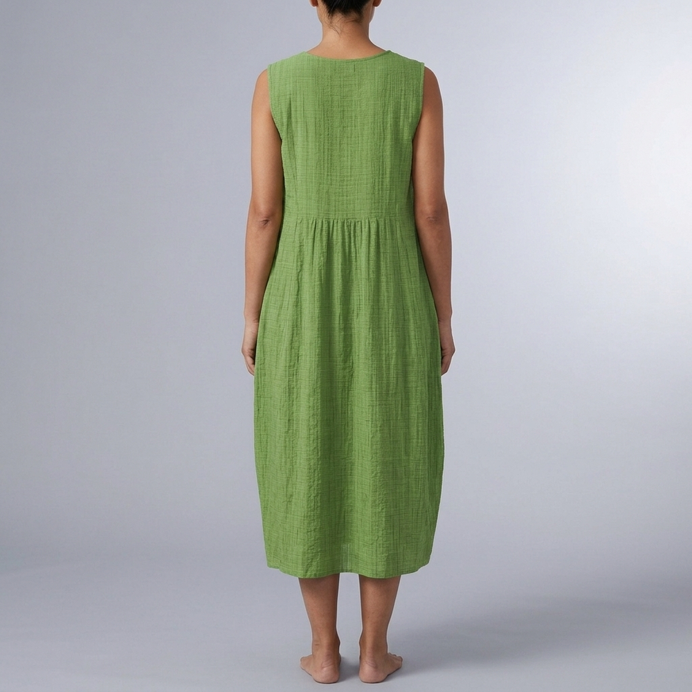 Women's Dress | Midi Sleeveless Crew Neck Pocket Green front view