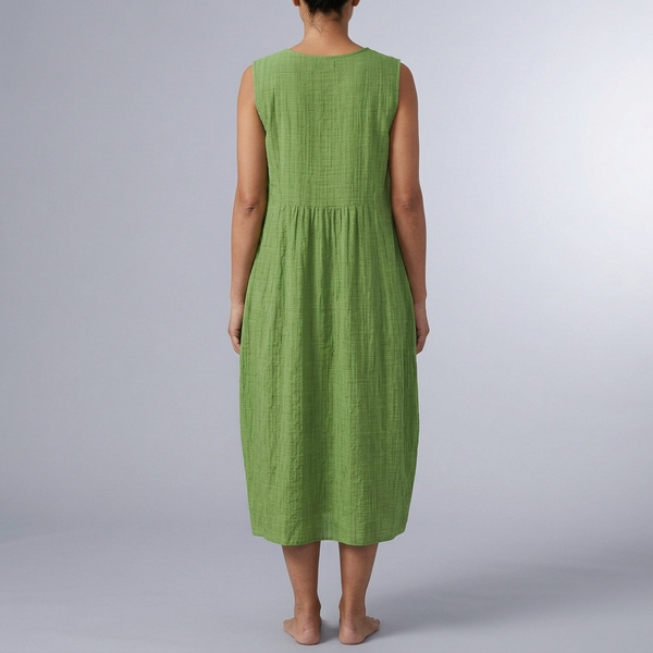 Women's Dress | Midi Sleeveless Crew Neck Pocket Green back view