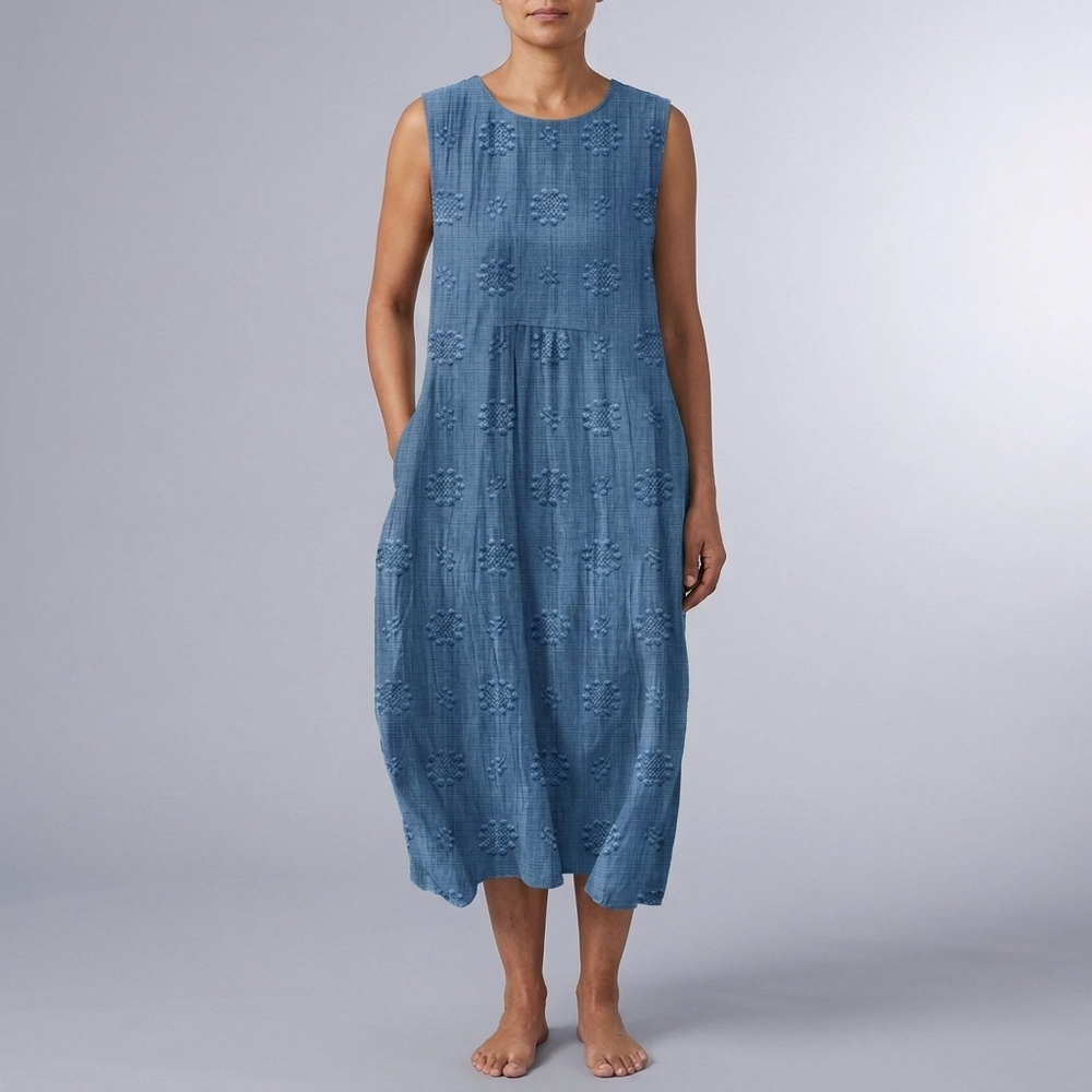 Women's Dress | Midi Sleeveless Crew Neck Pocket Green front view