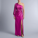 Women's Formal Dress | Maxi One Shoulder Ruched Pink front view