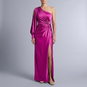 Women's Formal Dress | Maxi One Shoulder Ruched Pink front view