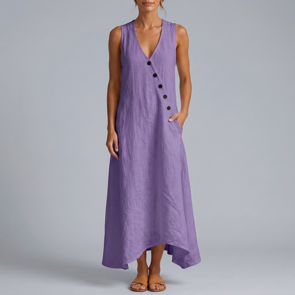 Women's Dress | Maxi V-Neck Sleeveless Button Front Purple front view
