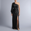 Women's Formal Dress | Maxi One Shoulder Ruched Black front view