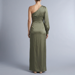Women's Formal Dress | Maxi One Shoulder Ruched Green back view