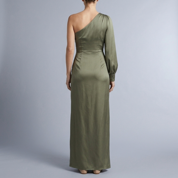 Women's Formal Dress | Maxi One Shoulder Ruched Green back view