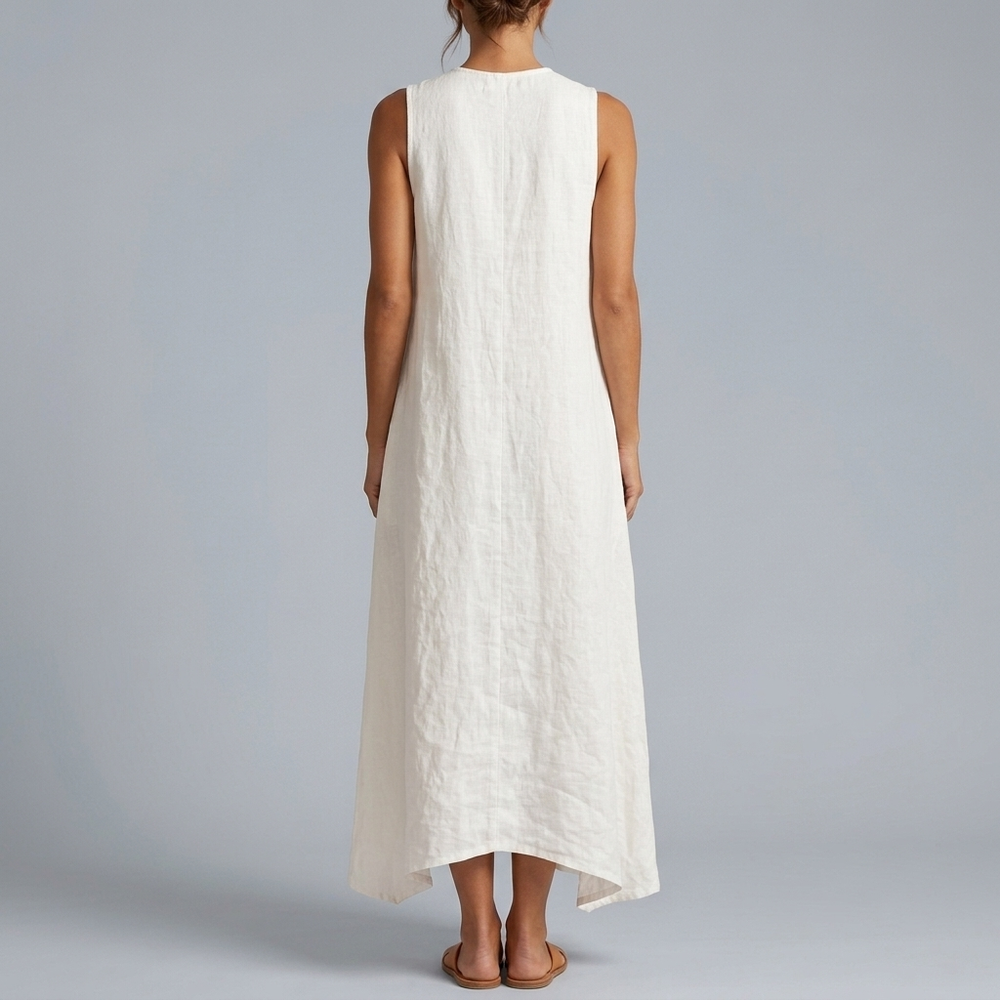 Women's Dress | Maxi V-Neck Sleeveless Button Front White front view
