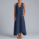 Women's Dress | Maxi V-Neck Sleeveless Button Front Navy Blue front view