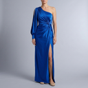 Women's Formal Dress | Maxi One Shoulder Ruched Blue front view