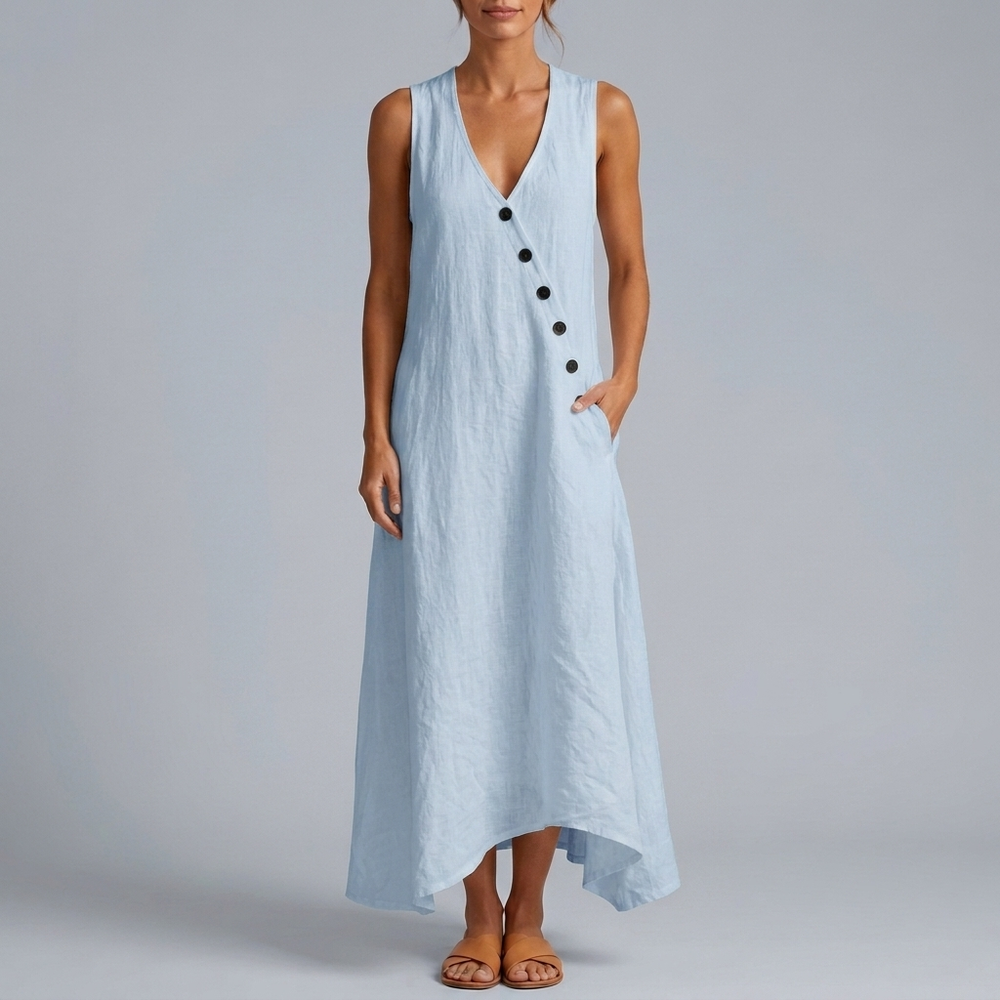 Women's Dress | Maxi V-Neck Sleeveless Button Front White front view