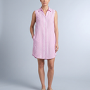 Women's Shirt Dress | Mini Striped Button Front Sleeveless Pink front view