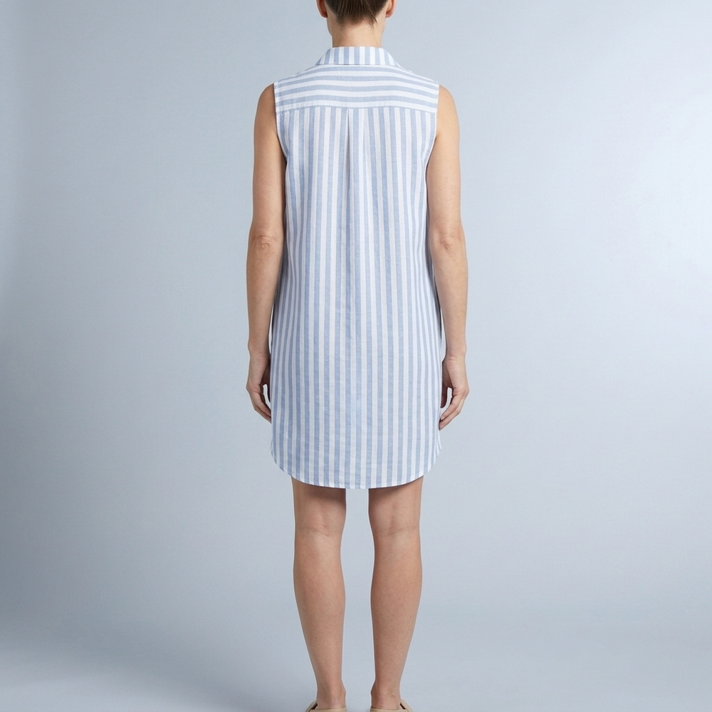 Women's Shirt Dress | Mini Striped Button Front Sleeveless Blue front view