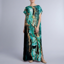 Women's Formal Dress | Maxi Geometric Print Satin Headscarf Set #04 front view