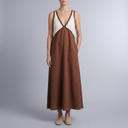 Women's Maxi Dress | Colour-Block V-Neck Brown front view