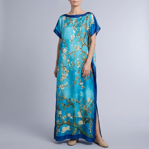 Women's Formal Dress | Maxi Geometric Print Satin Headscarf Set #06 front view