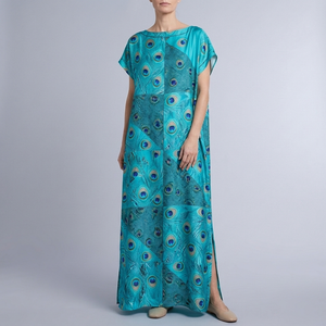 Women's Formal Dress | Maxi Geometric Print Satin Headscarf Set #05 front view
