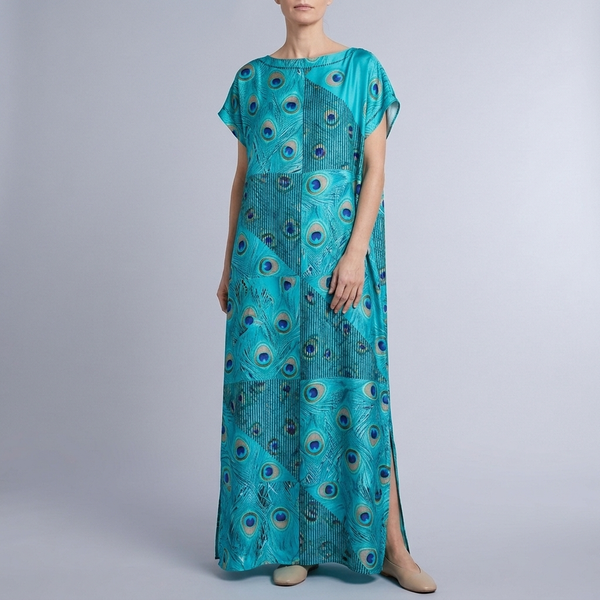 Women's Formal Dress | Maxi Geometric Print Satin Headscarf Set #05 front view