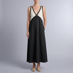 Women's Maxi Dress | Colour-Block V-Neck Black front view