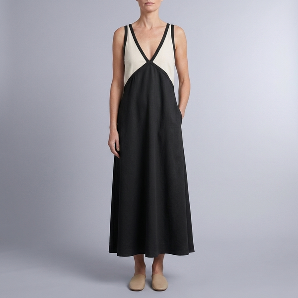 Women's Maxi Dress | Colour-Block V-Neck Black front view