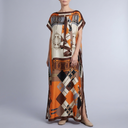 Women's Formal Dress | Maxi Geometric Print Satin Headscarf Set #02 front view