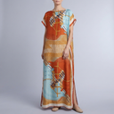 Women's Formal Dress | Maxi Geometric Print Satin Headscarf Set #03 front view