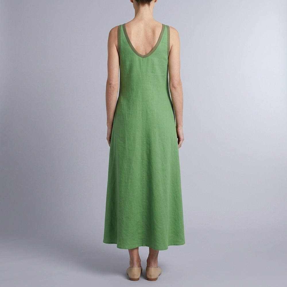 Women's Maxi Dress | Colour-Block V-Neck Green front view