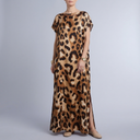 Women's Formal Dress | Maxi Geometric Print Satin Headscarf Set #07 front view