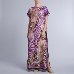 Women's Formal Dress | Maxi Geometric Print Satin Headscarf Set #09 front view